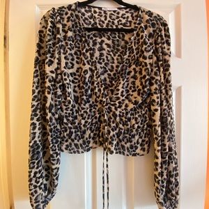 Zara Leopard Ribbed Long Sleeve Top